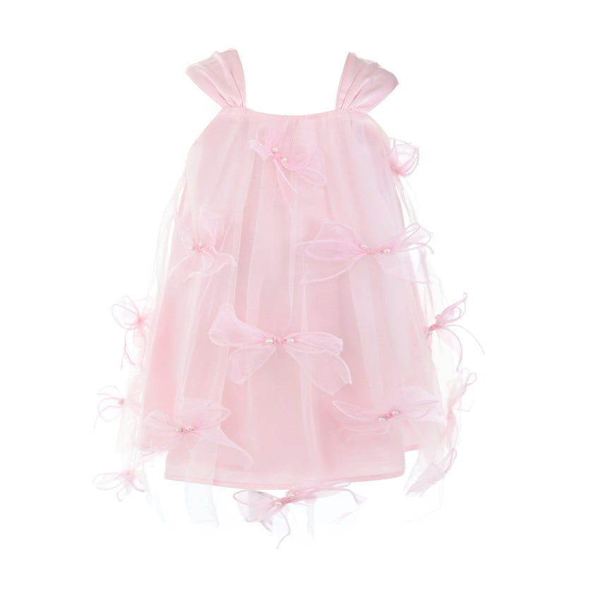 Light Pink Manisa Bow‑Embellished Tulle Dress