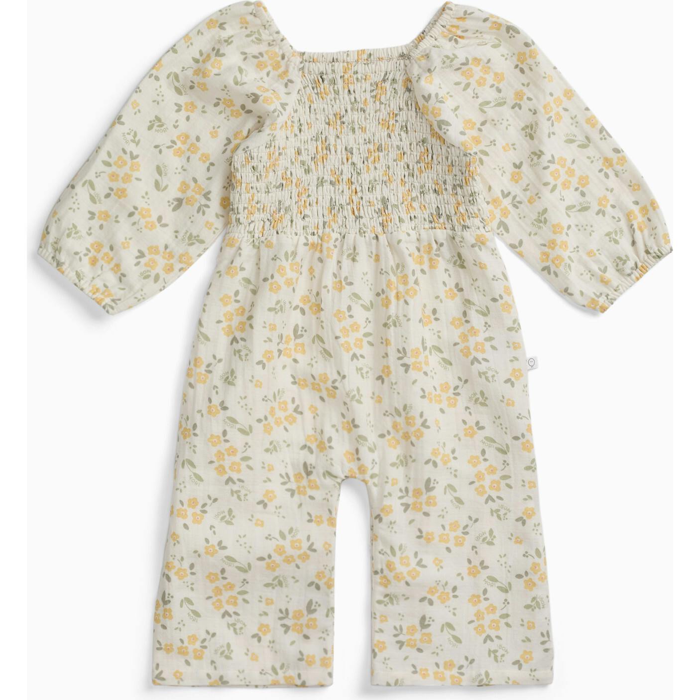 Floral Muslin Smocked Jumpsuit, Cream