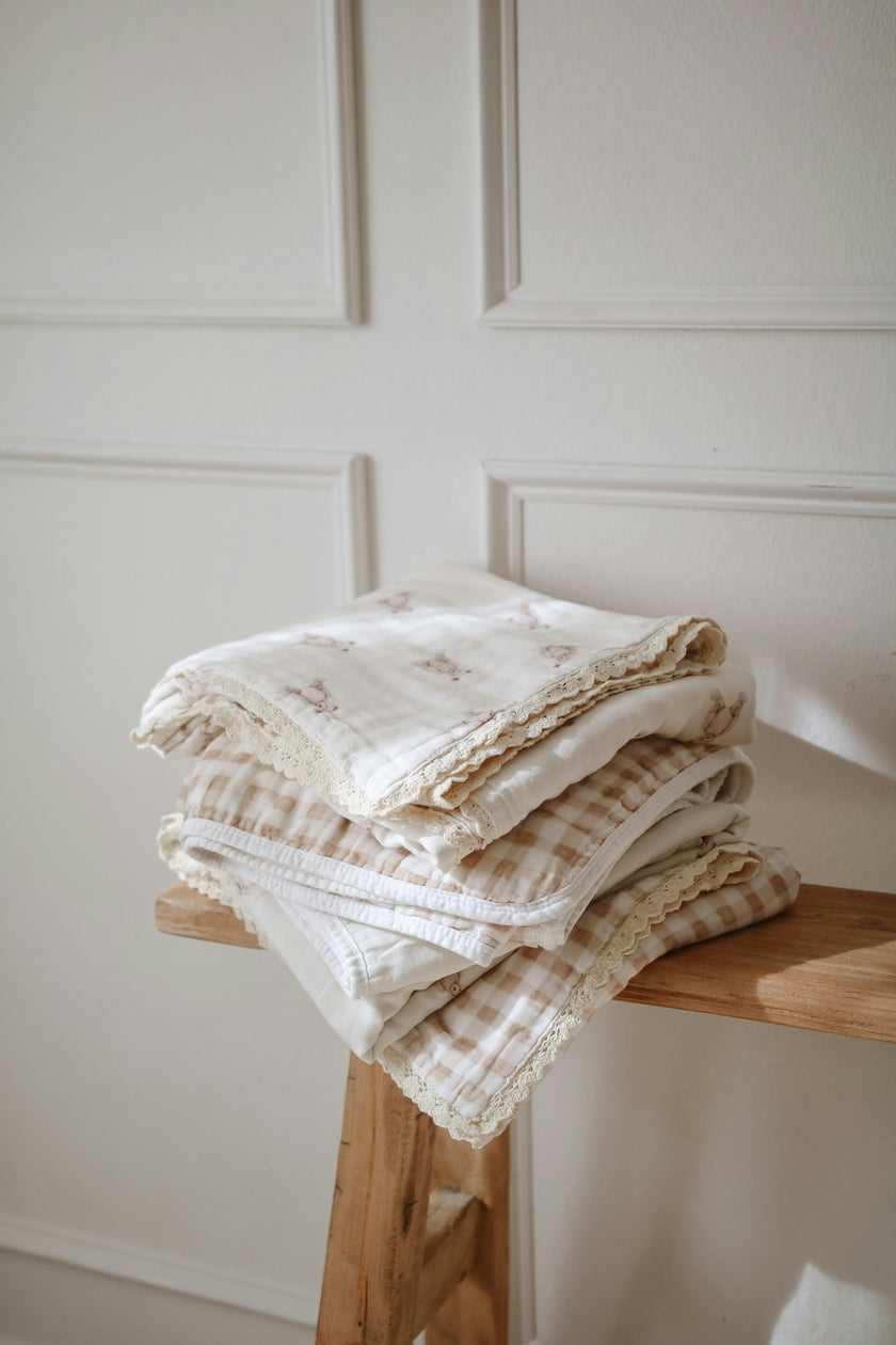 Teddy Bear Patch QUILTED 6 Layer Gauze Blanket