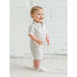 Mato Seersucker Collared Romper - Dune Stripe