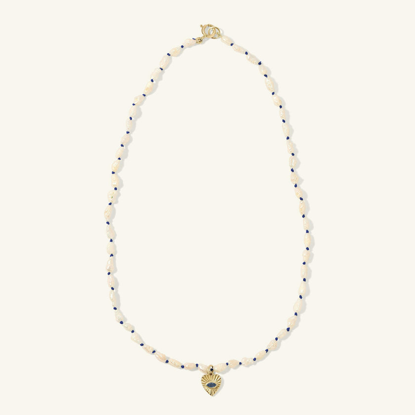 Heshi Pearl Necklace with Sapphire Heart