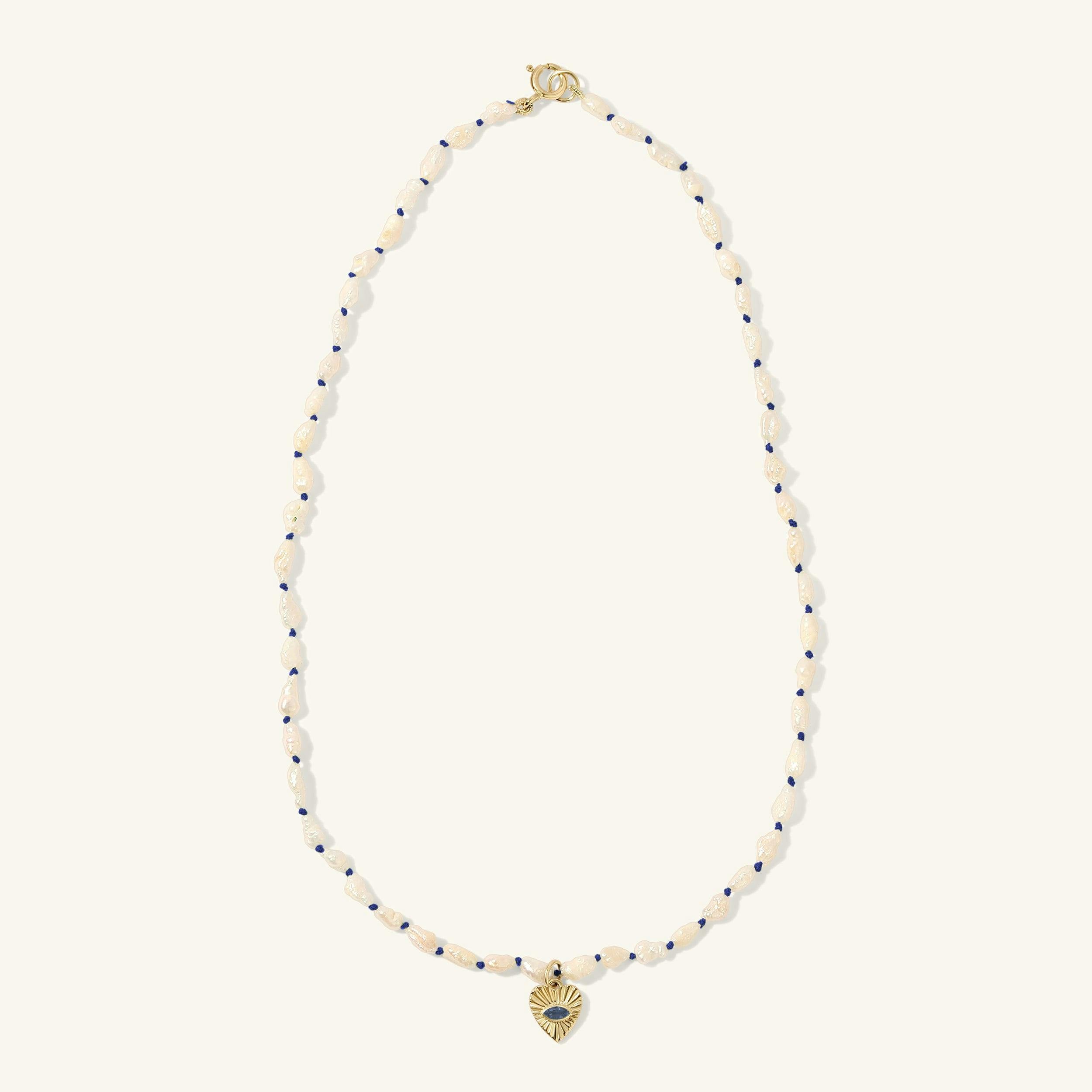 Heshi Pearl Necklace with Sapphire Heart