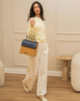 Medium Insulated Hand-Woven Wicker Lunchbox, Natural & Navy