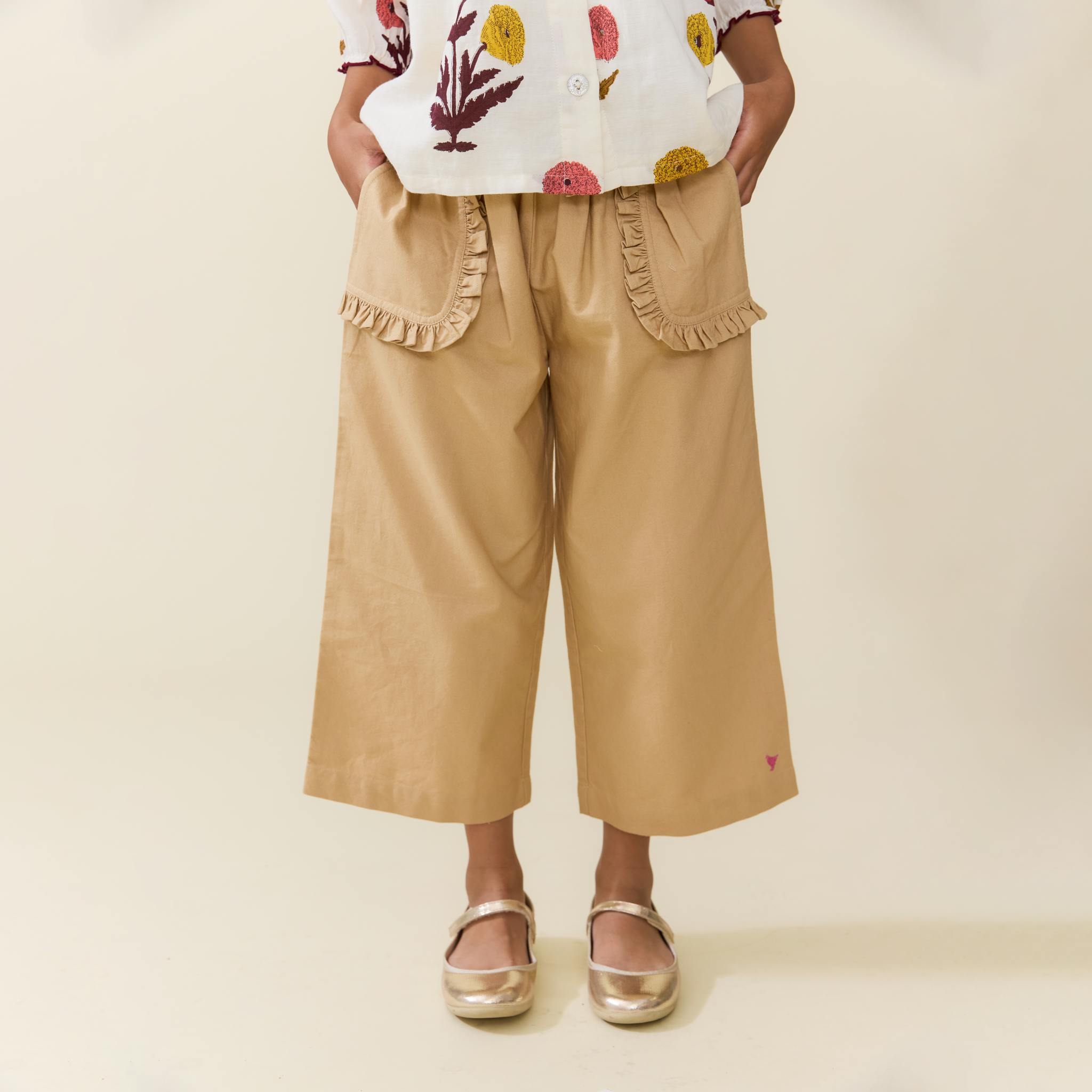 Girls Bailey Ruffle Pant - Khaki