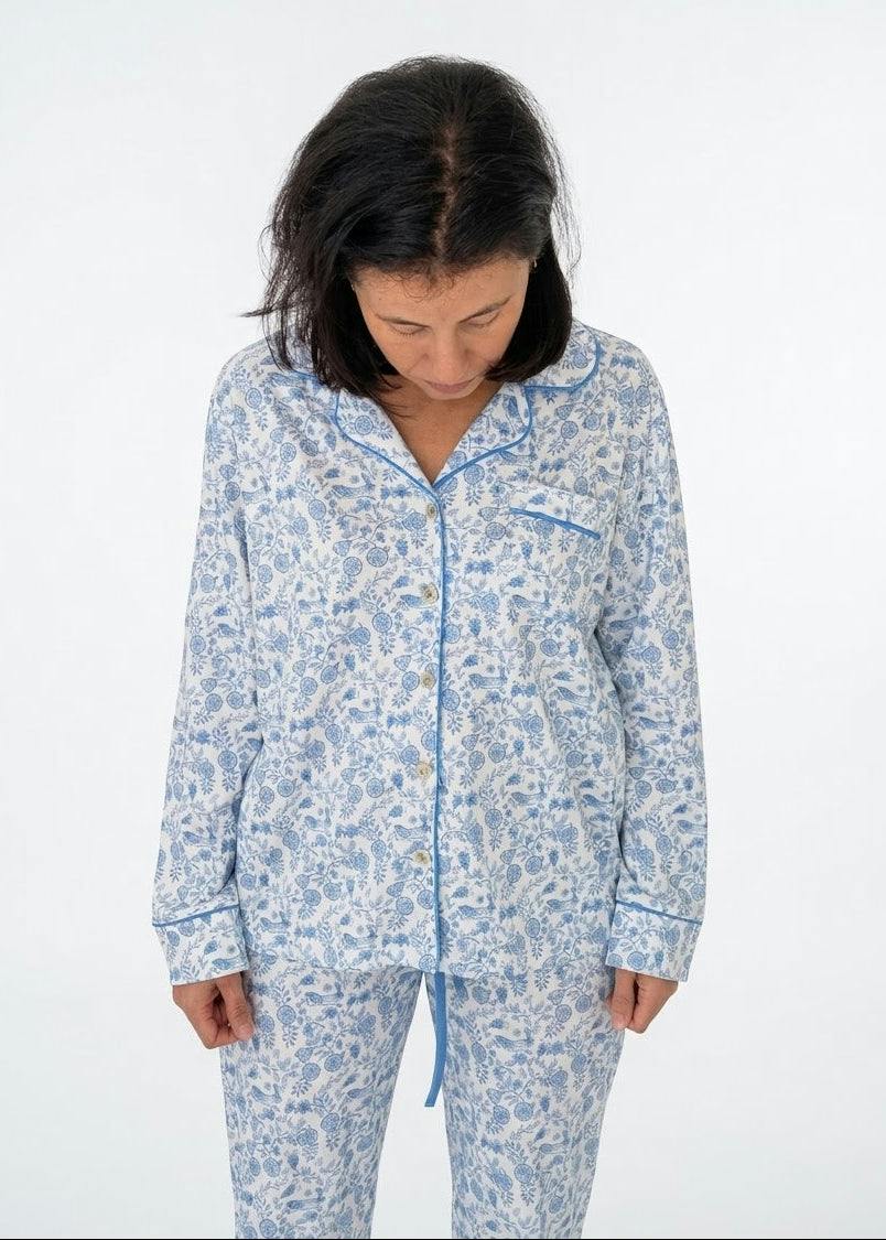Floral Bunnies Woman's Pima Cotton Long Pajama Set