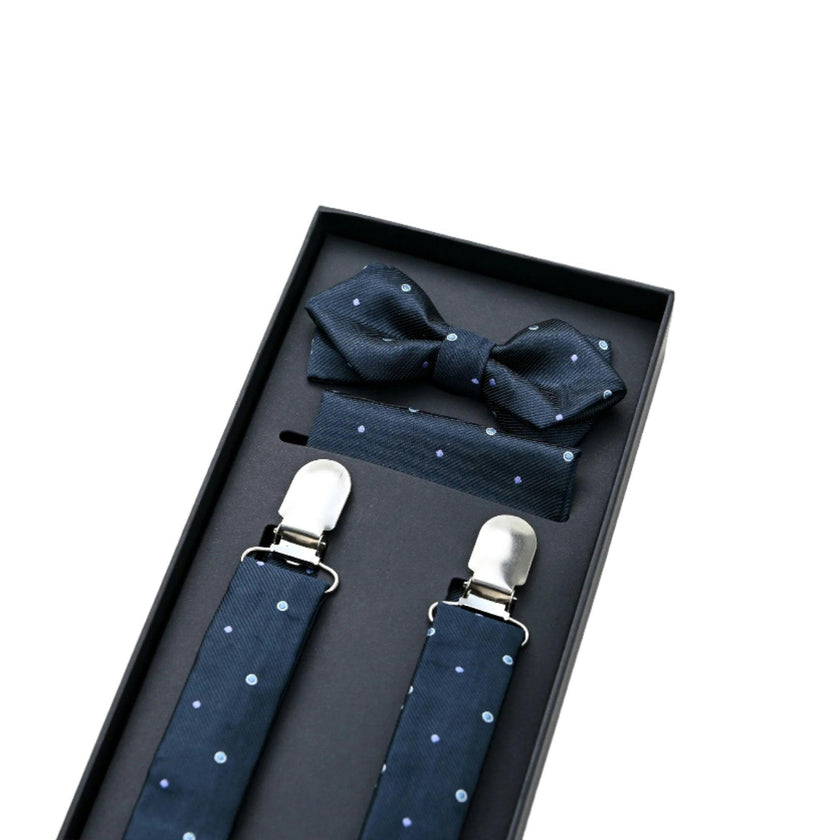 Navy Blue Dotted Suspenders Set