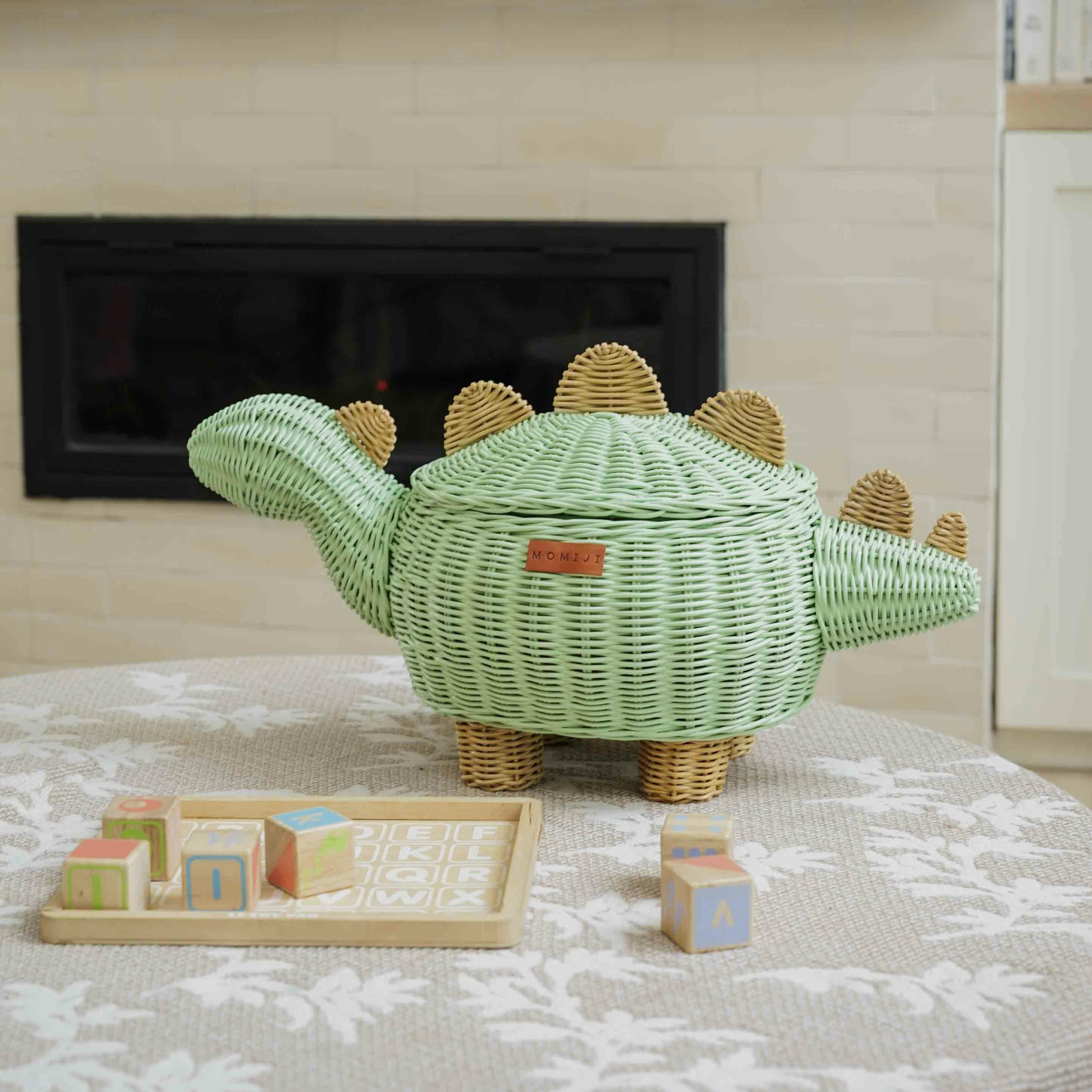 Handcrafted - Dinosaur Storage Basket Mint Green (Medium) - Rattan Wicker