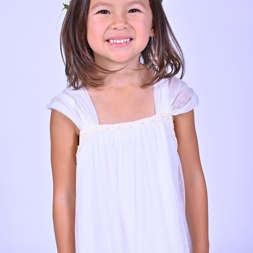White Square Tulle Overlay Dress