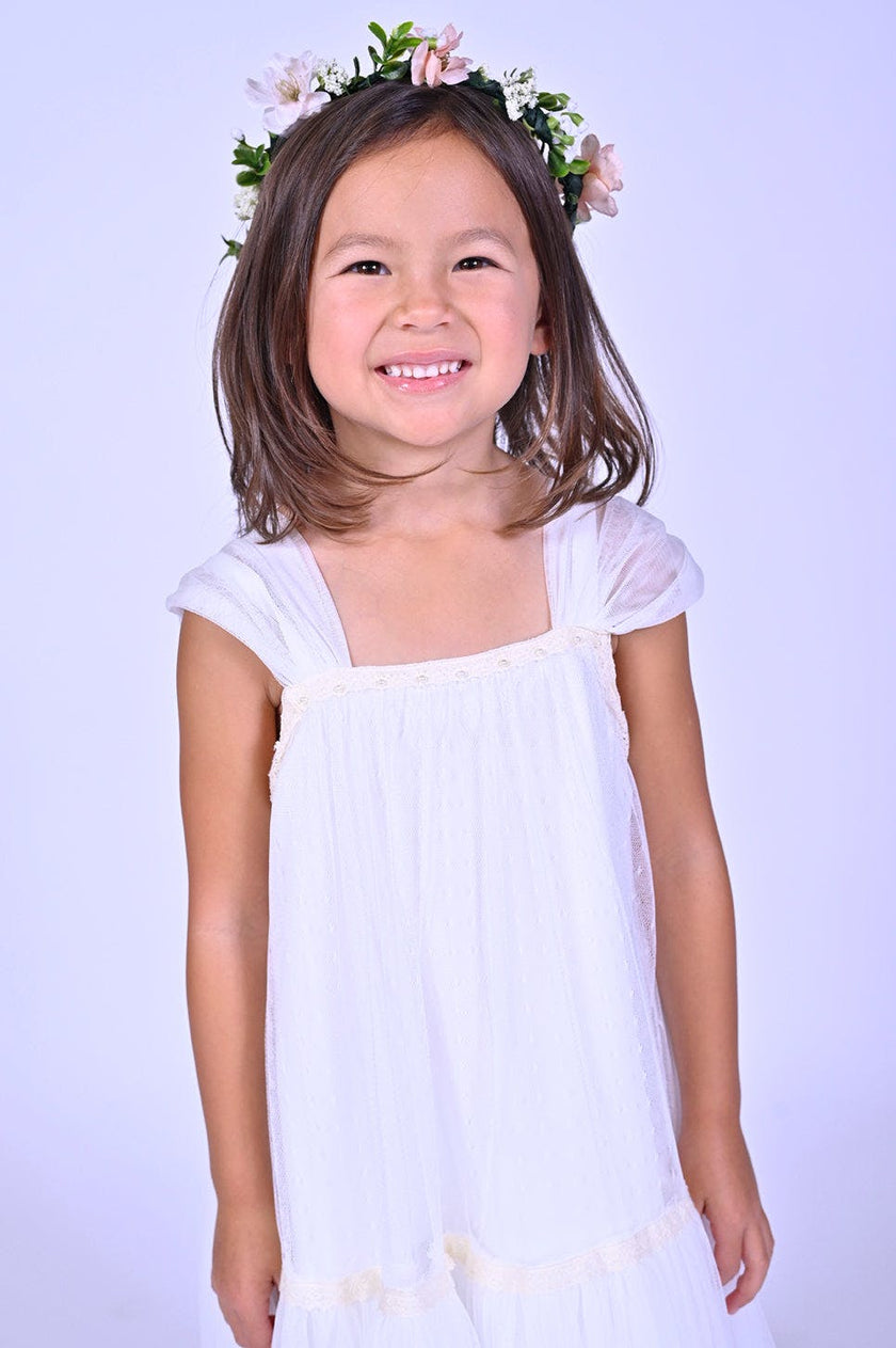 White Square Tulle Overlay Dress