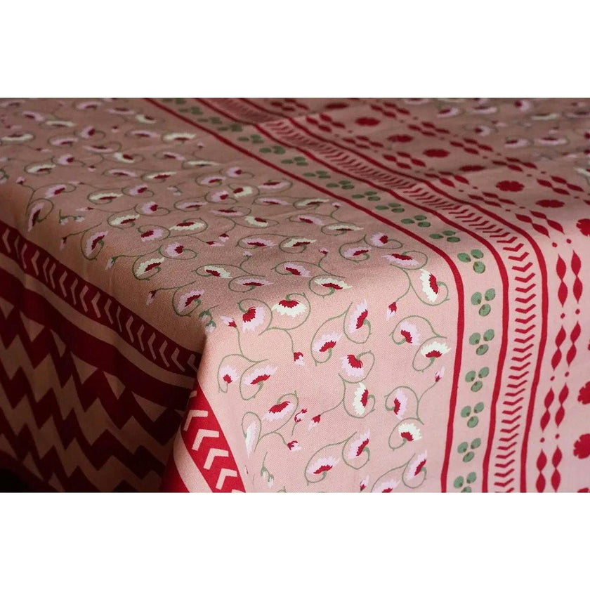 La Leccia Cotton Zig-Zag Tablecloth, Dark Pink
