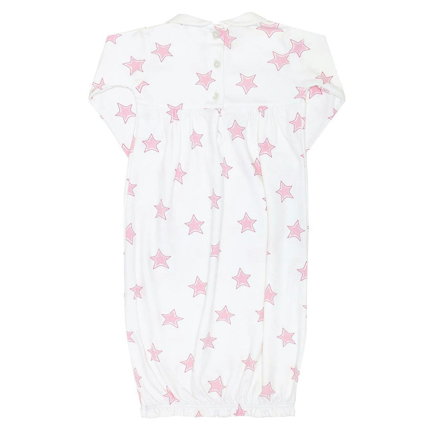 Pink Stars Print Smocked Gown