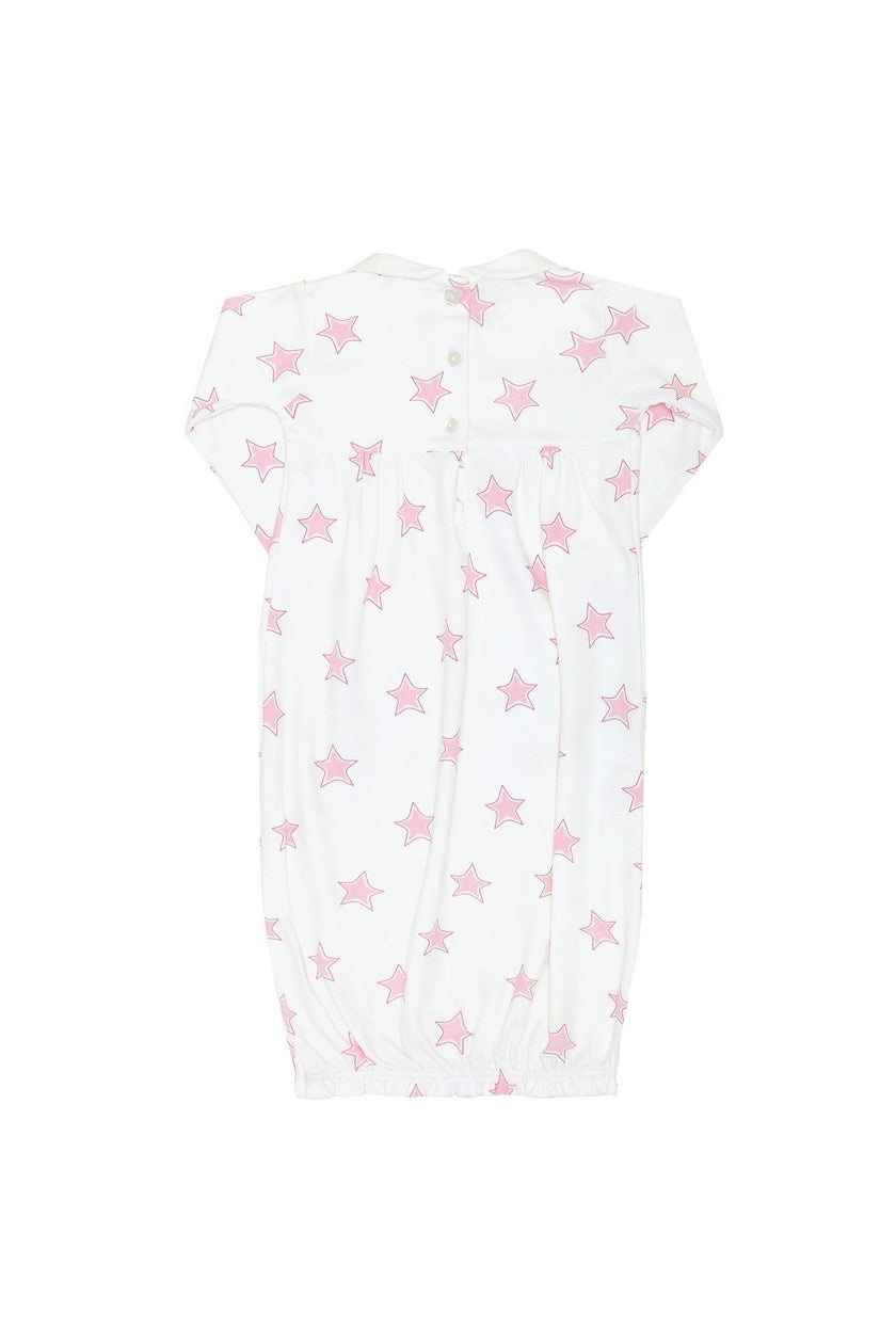 Pink Stars Print Smocked Gown