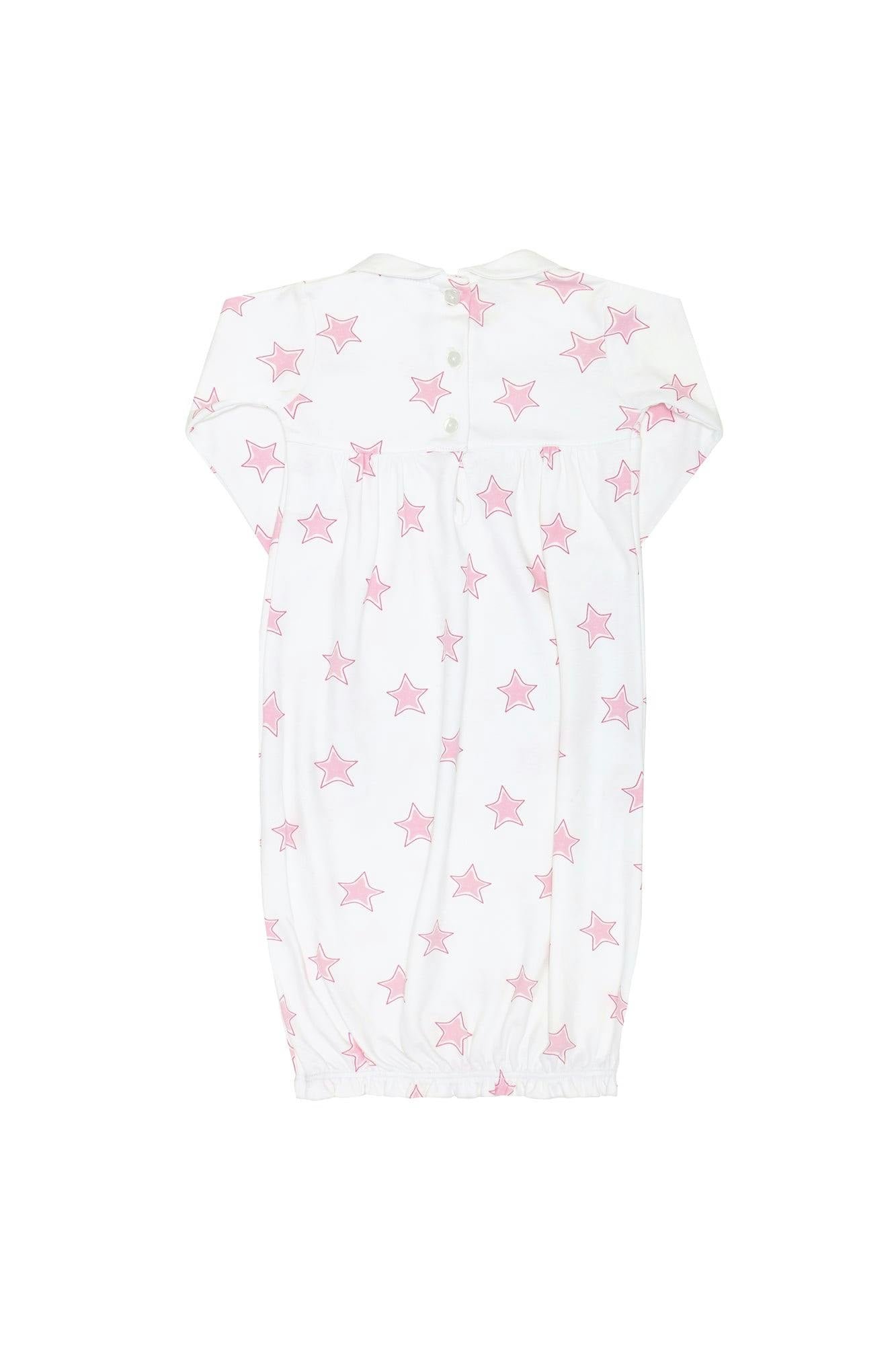 Pink Stars Print Smocked Gown