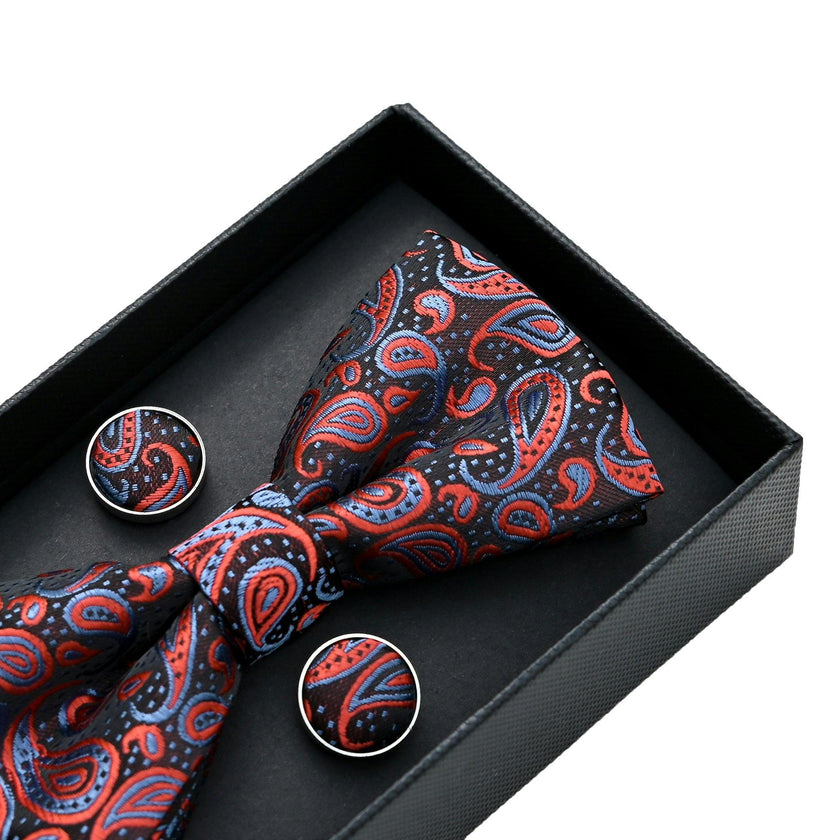 Blue and Red Paisley Bowtie Set