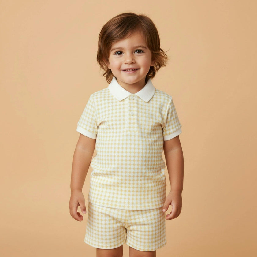 Organic Collar Tee & Shorts Set - Dotty Gingham