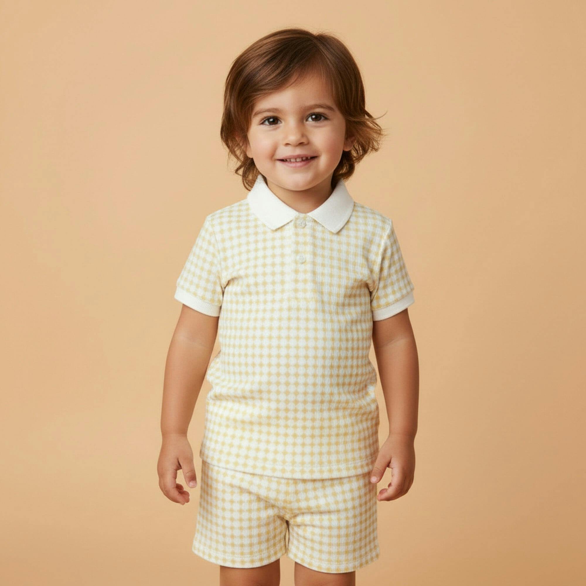 Organic Collar Tee & Shorts Set - Dotty Gingham