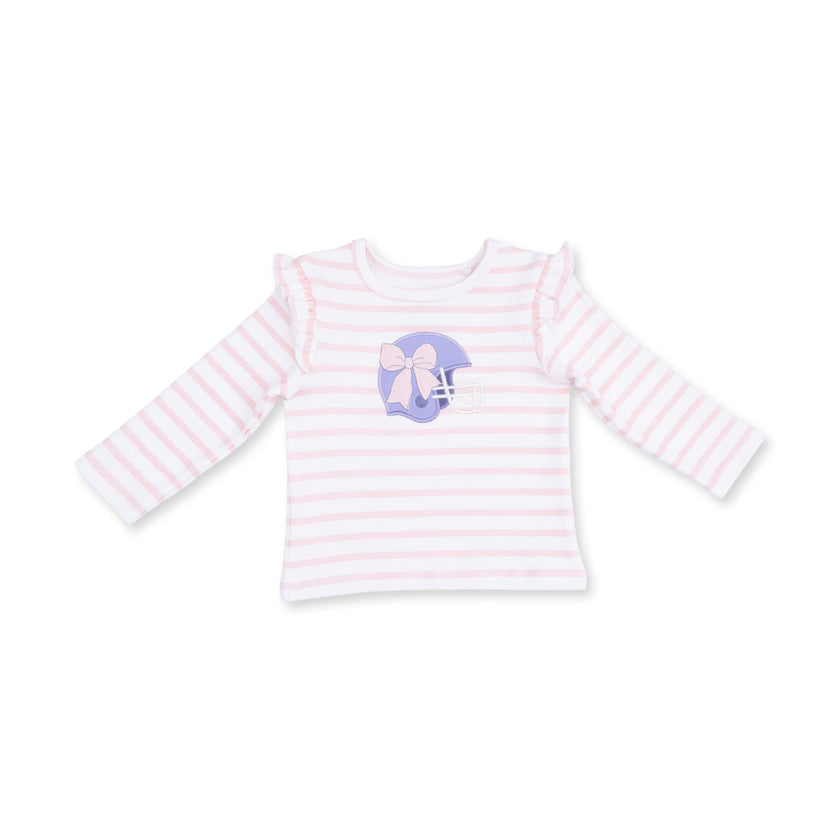 Football Helmets Pink - Long Sleeve Ruffle Tee Helmet
