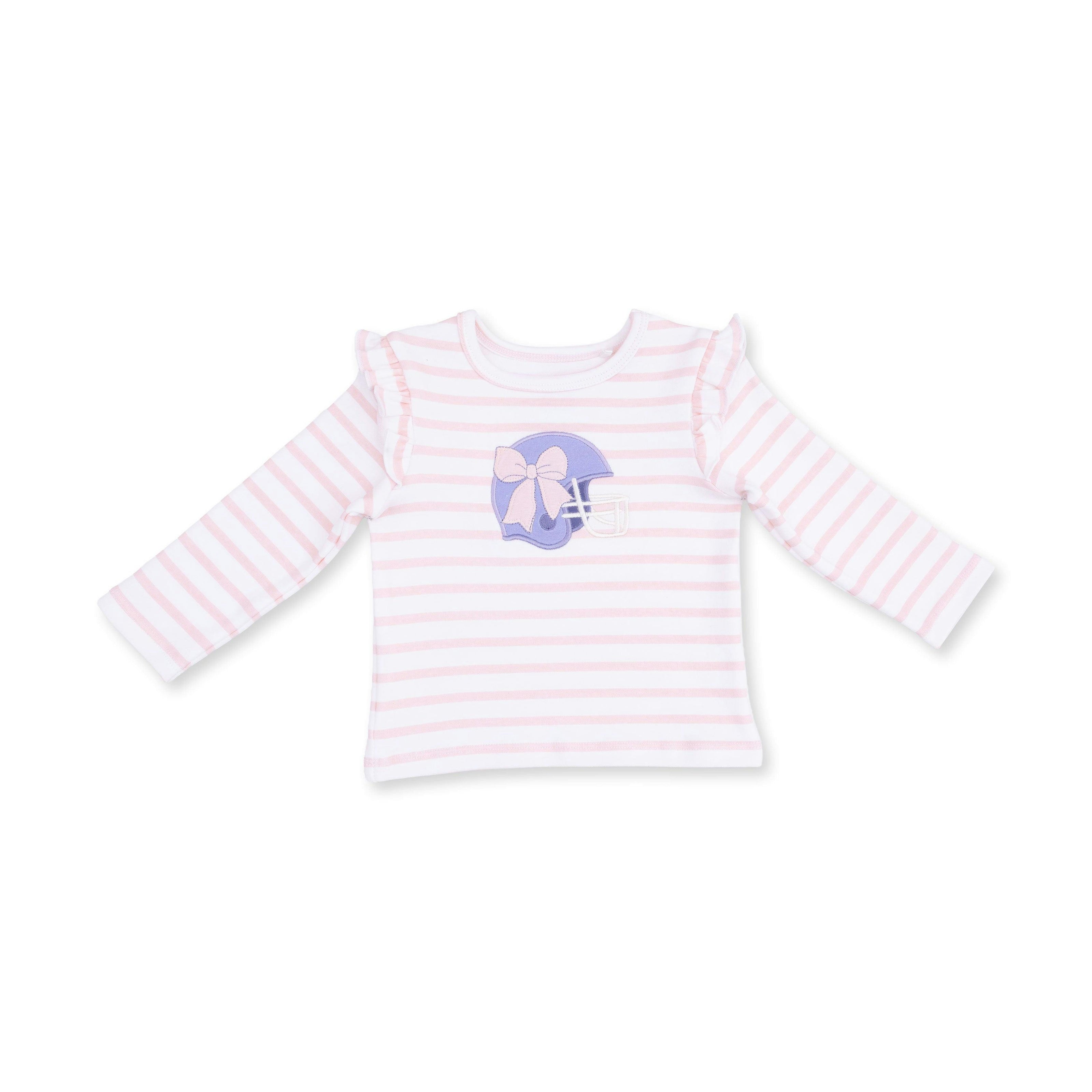Football Helmets Pink - Long Sleeve Ruffle Tee Helmet