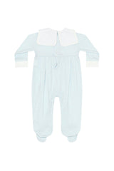 Blue Herringbone Embroidered Collared Footie