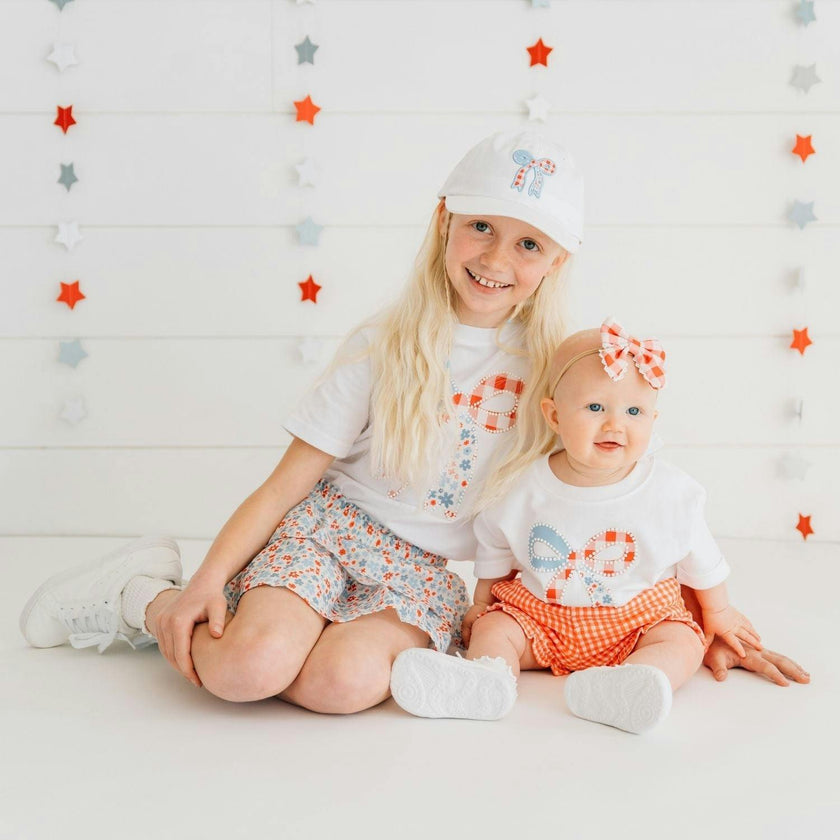 Patchwork Bow Patch Short Sleeve Romper - White