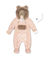 Baby One Piece Snowsuit Adapted For Car Seats Pink Animal Print