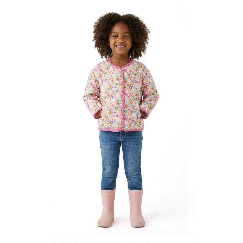 Girls Cream Bomber | Floral Print