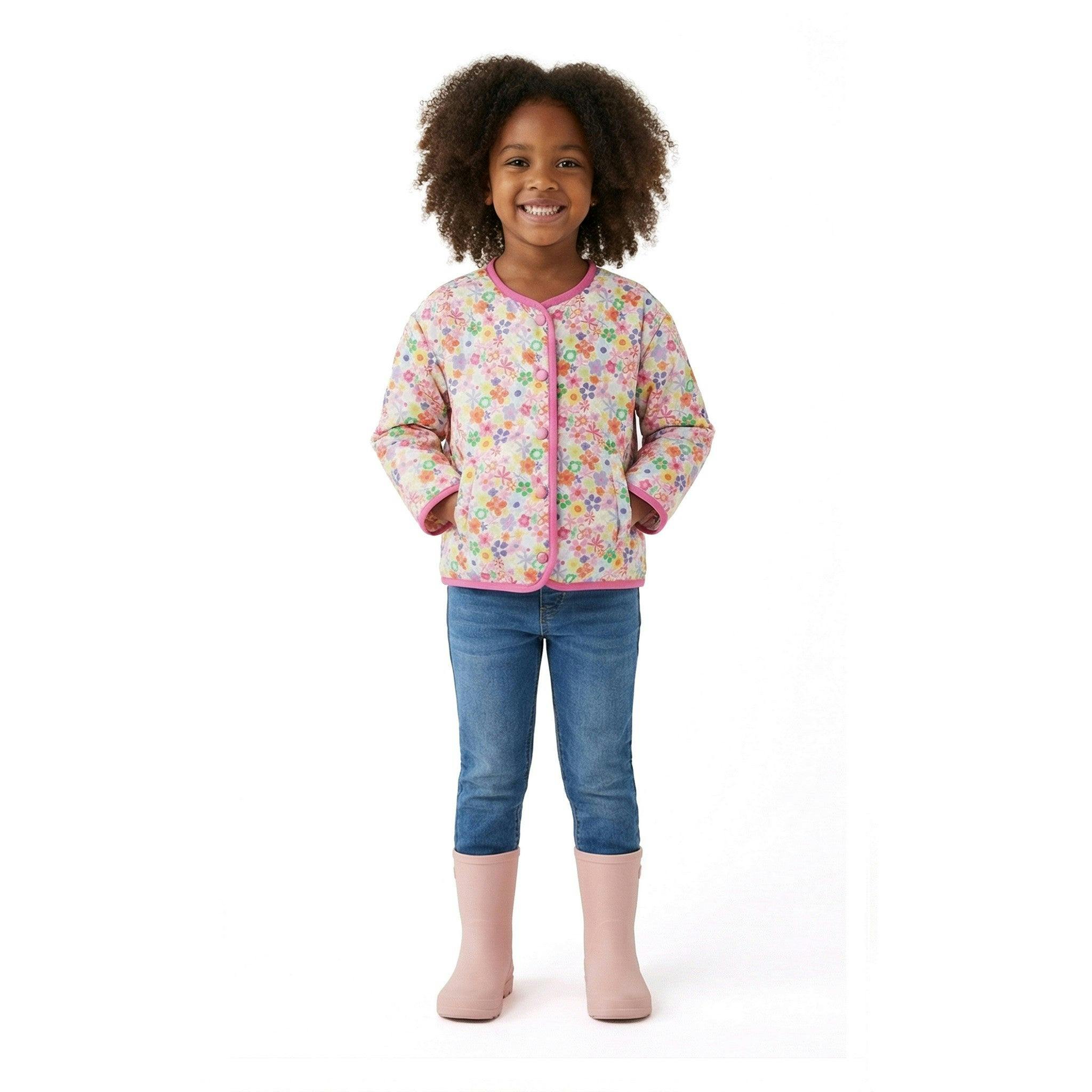Girls Cream Bomber | Floral Print