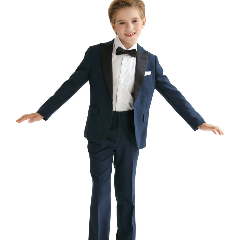 Navy Peak Lapel Trim Wool Suit