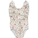 Girl's Ruffle Sleeve Cross Back Swimsuit