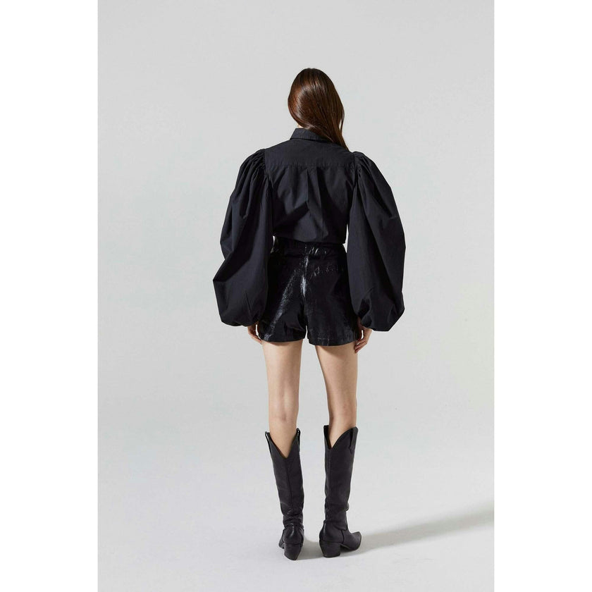 Frida Metallic Linen Shorts - Black