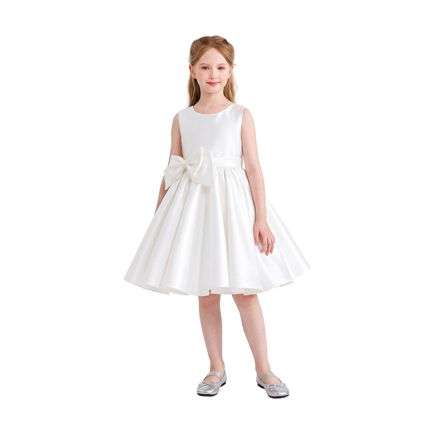 Ivory Sabina Satin Flared Dress with Side Bow
