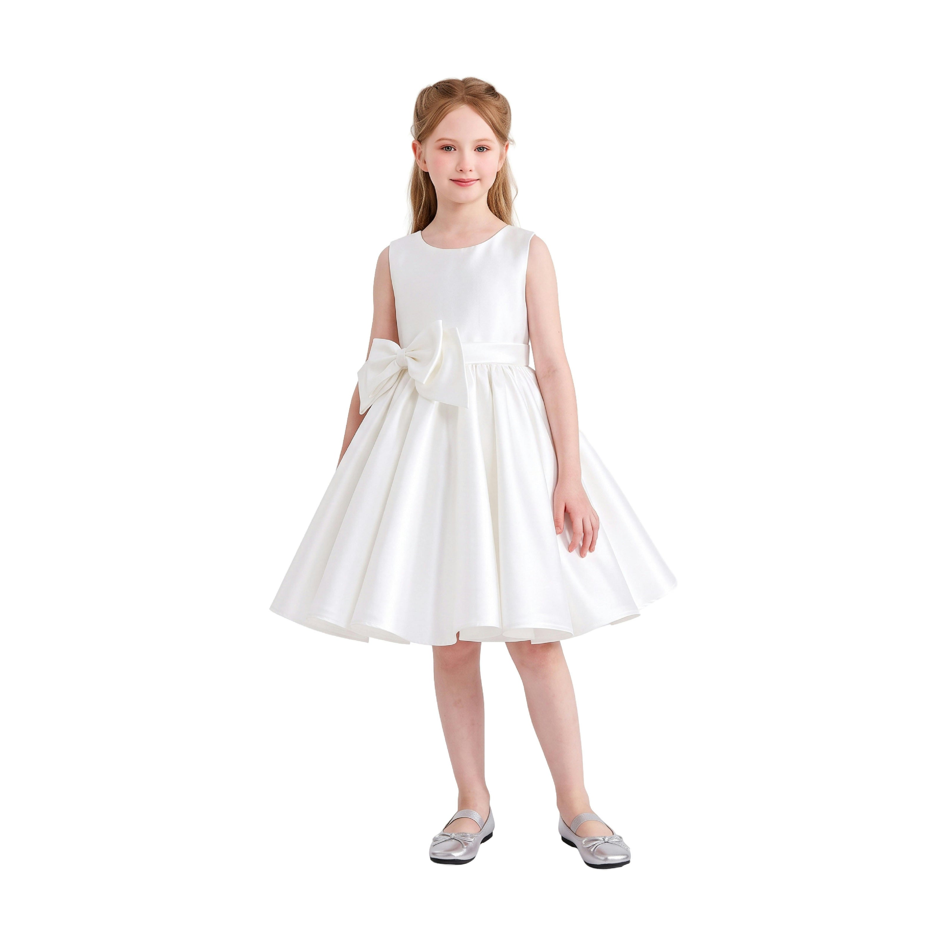Ivory Sabina Satin Flared Dress with Side Bow