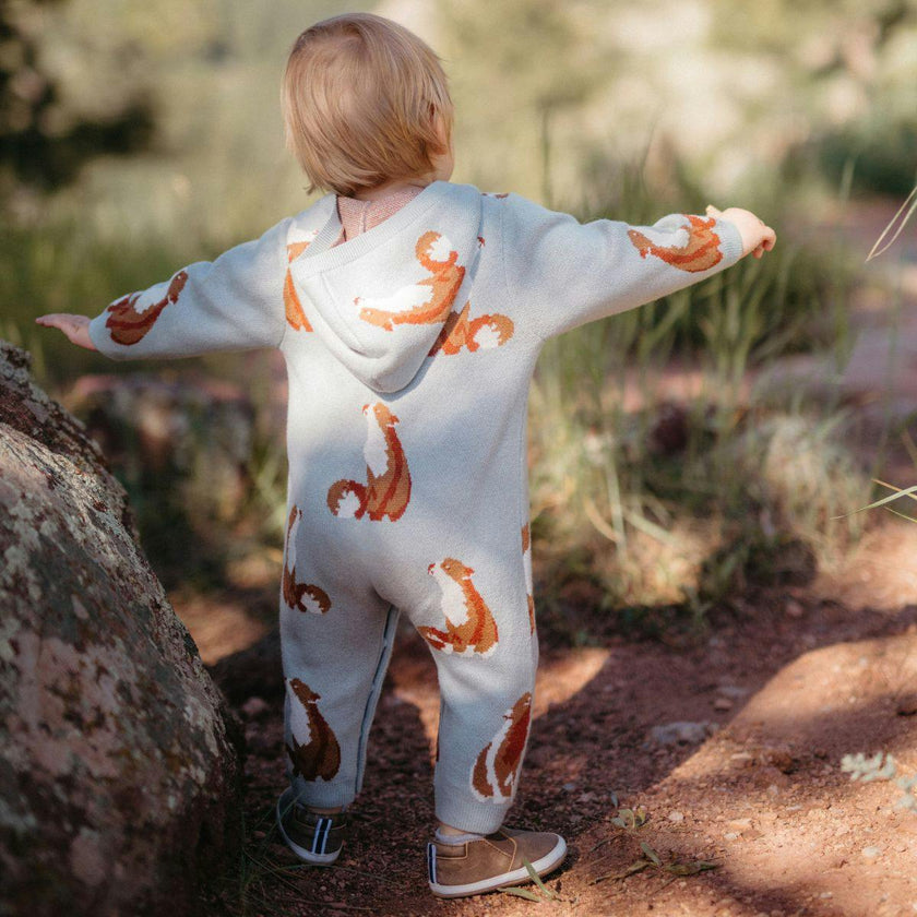 Knitted Birdseye Jacquard Hooded Jumpsuit