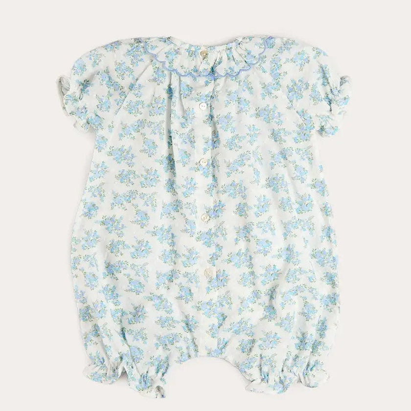 Esme Floral Swiss Voile Scallop Detail All-In-One Pyjamas in Blue (9mths-2yrs)