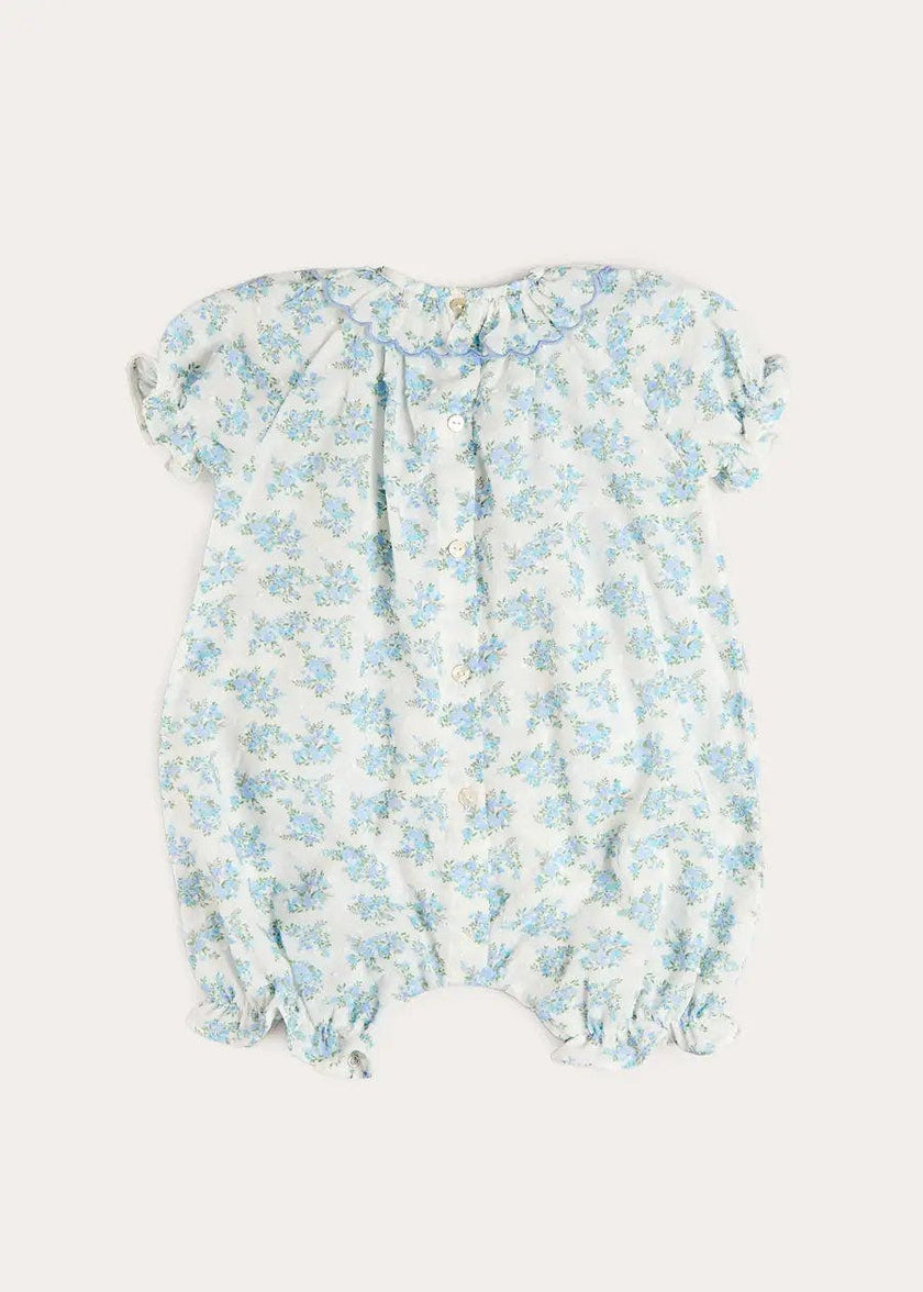 Esme Floral Swiss Voile Scallop Detail All-In-One Pyjamas in Blue (9mths-2yrs)