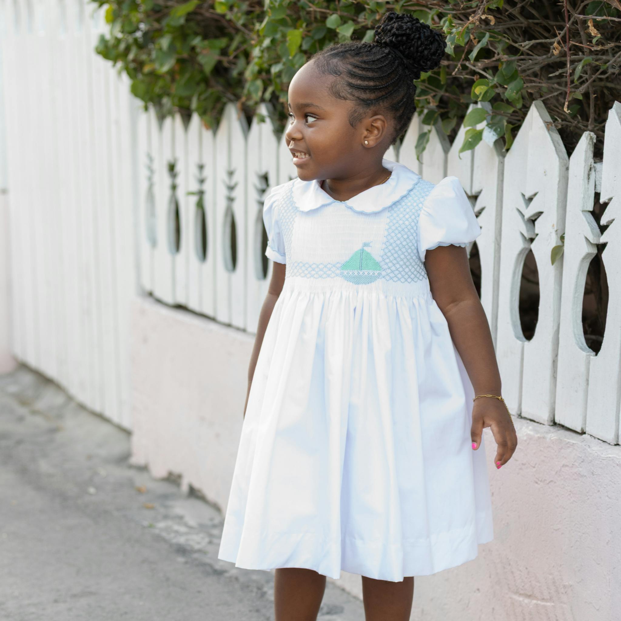 Eloise Dress in Smocked Sailboats