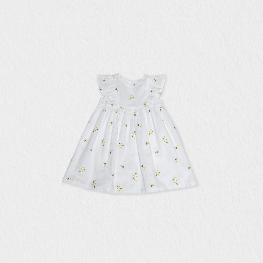 Emilie Baby Dress Sleeveless, White Daisy