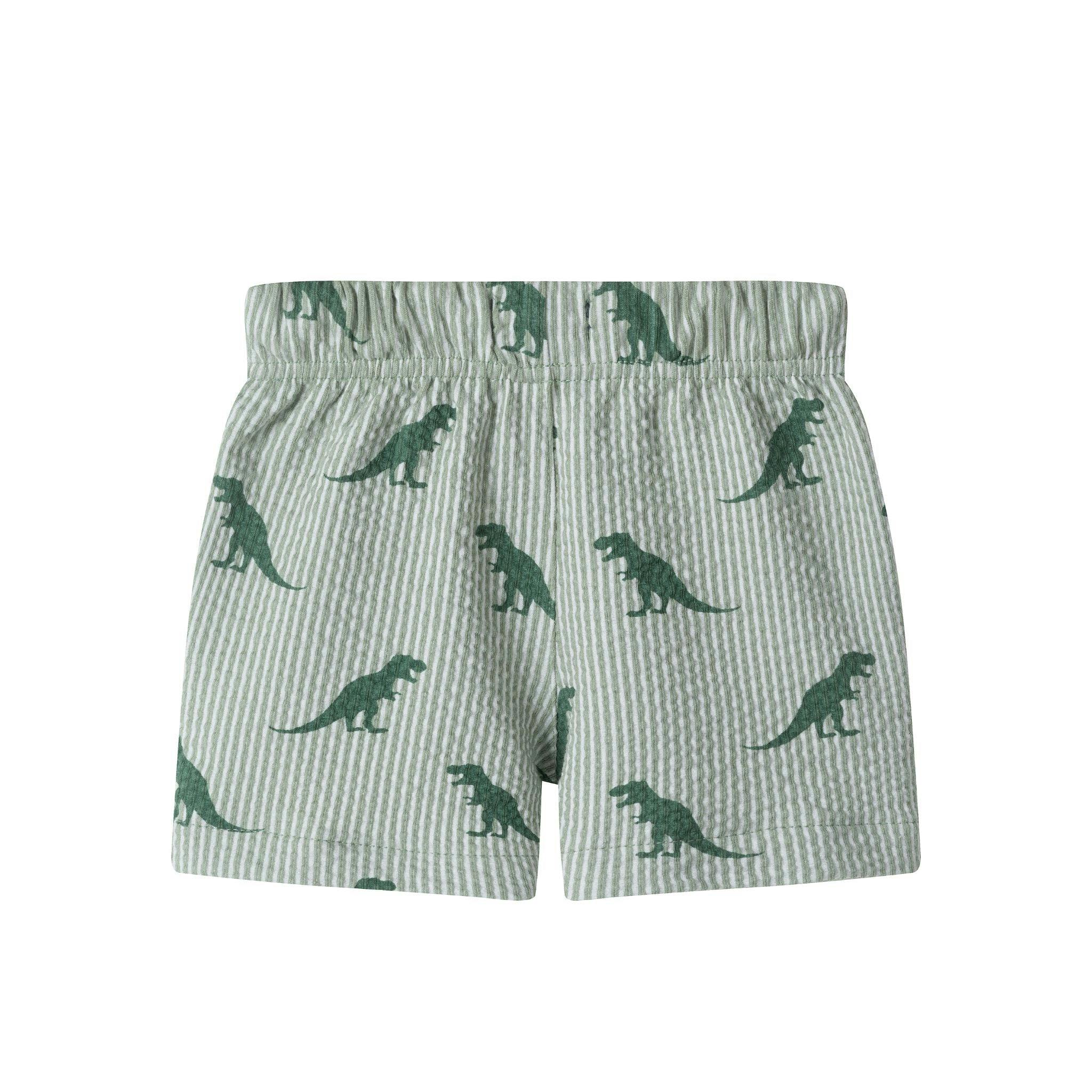 Boys Short Sleeve Cabana Set | Green Stripe Dino