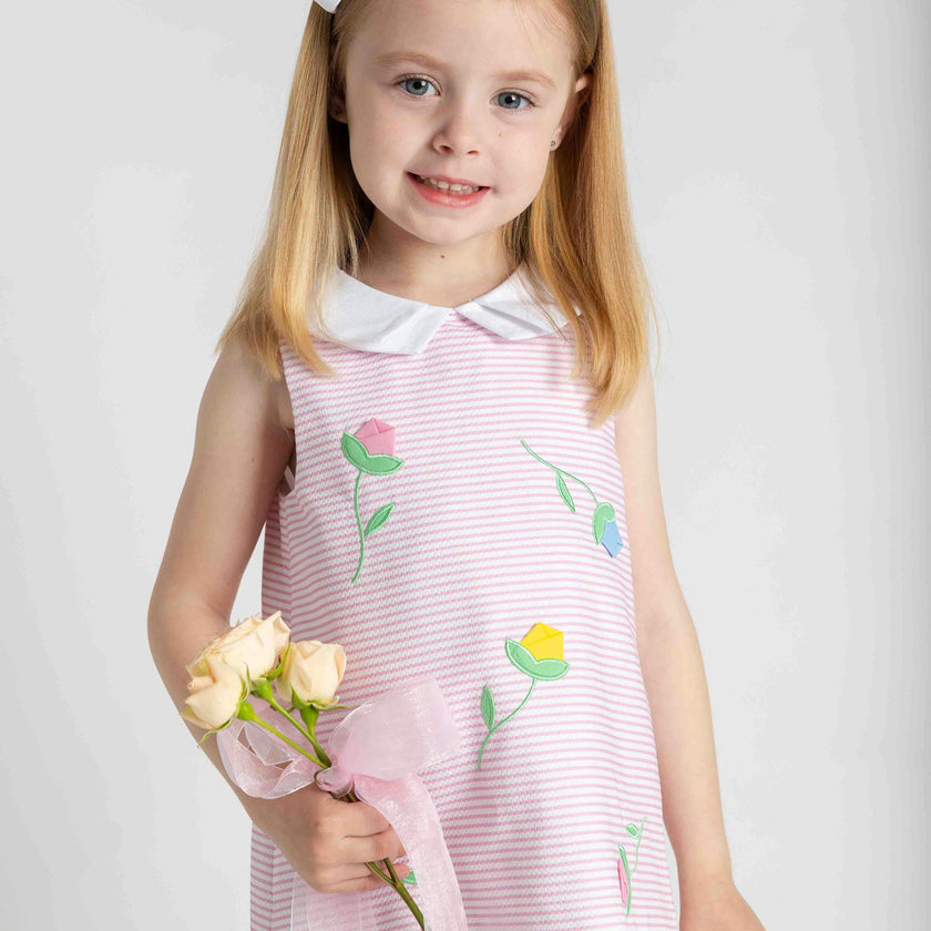 Stripe Pique Dress With Tulips