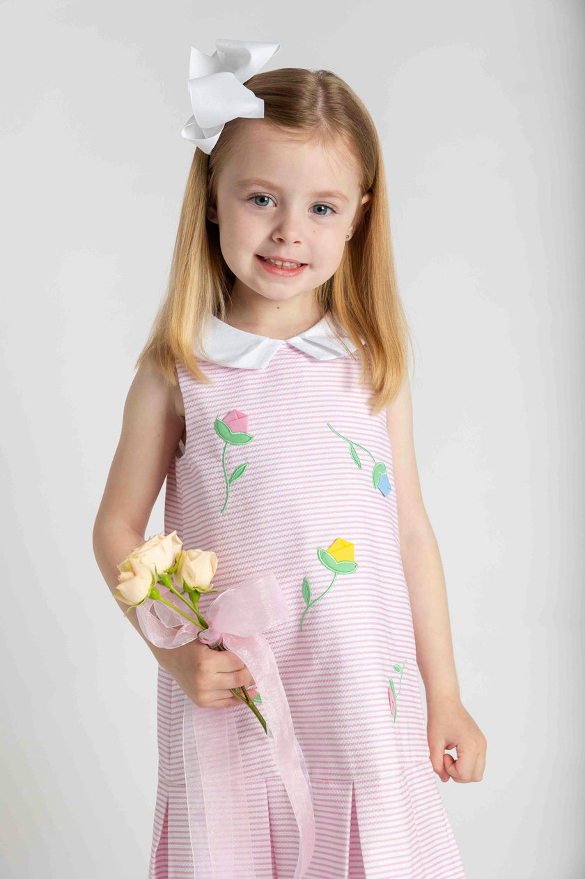 Stripe Pique Dress With Tulips