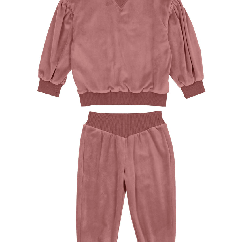 Baby Girls Velour Neck Sweater & Pant 2-Piece Set