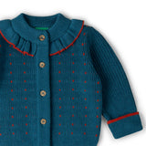 Midnight Frill Snuggly Knitted Cardigan, Blue