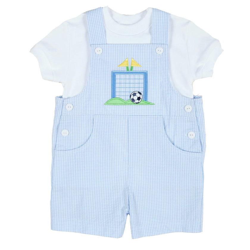 Check Seersucker Shortall With Soccer Goal