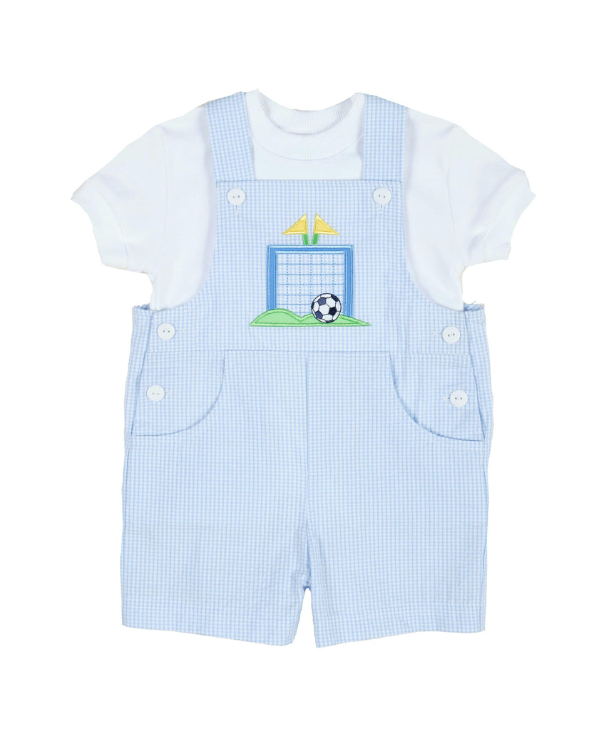 Check Seersucker Shortall With Soccer Goal