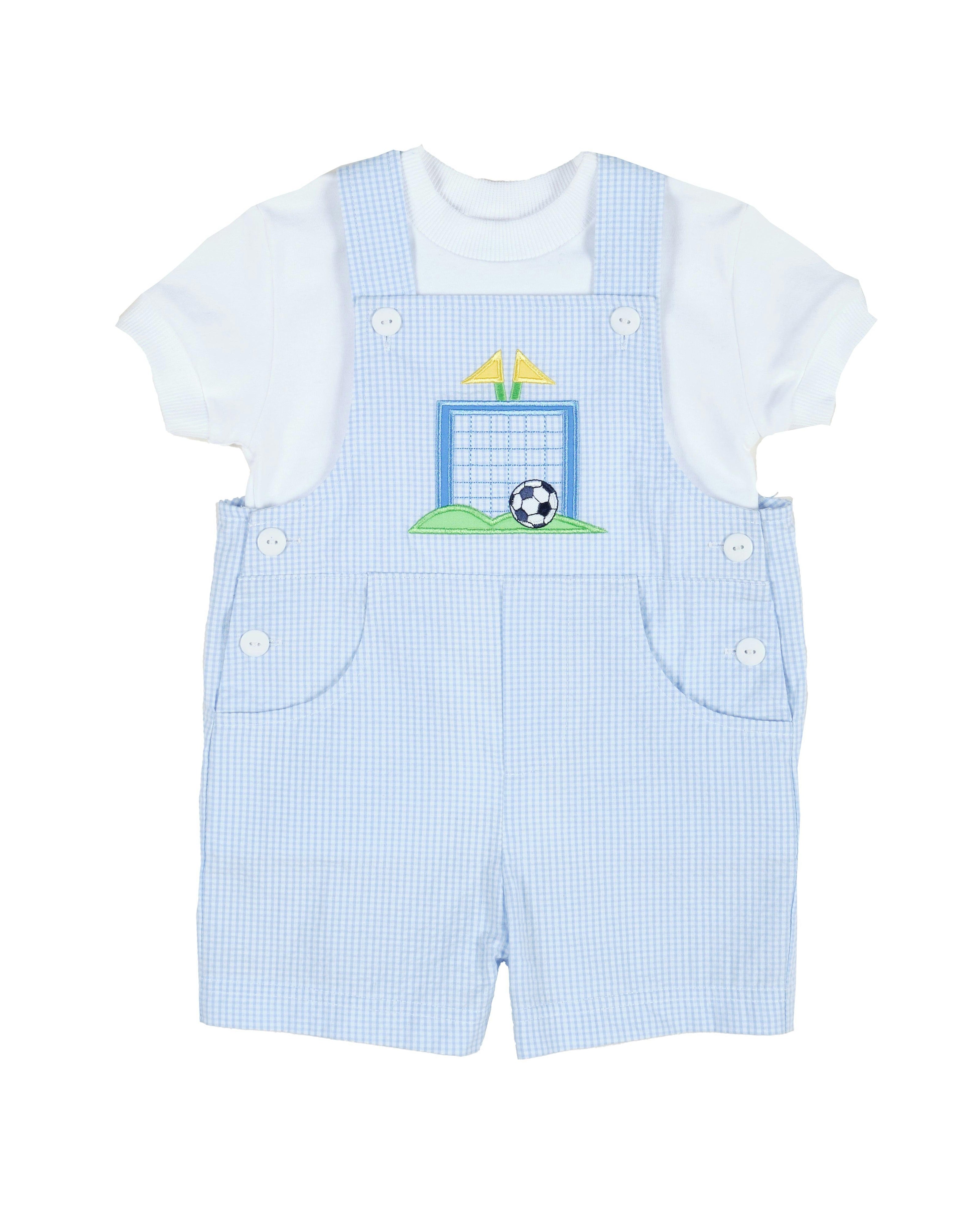 Check Seersucker Shortall With Soccer Goal