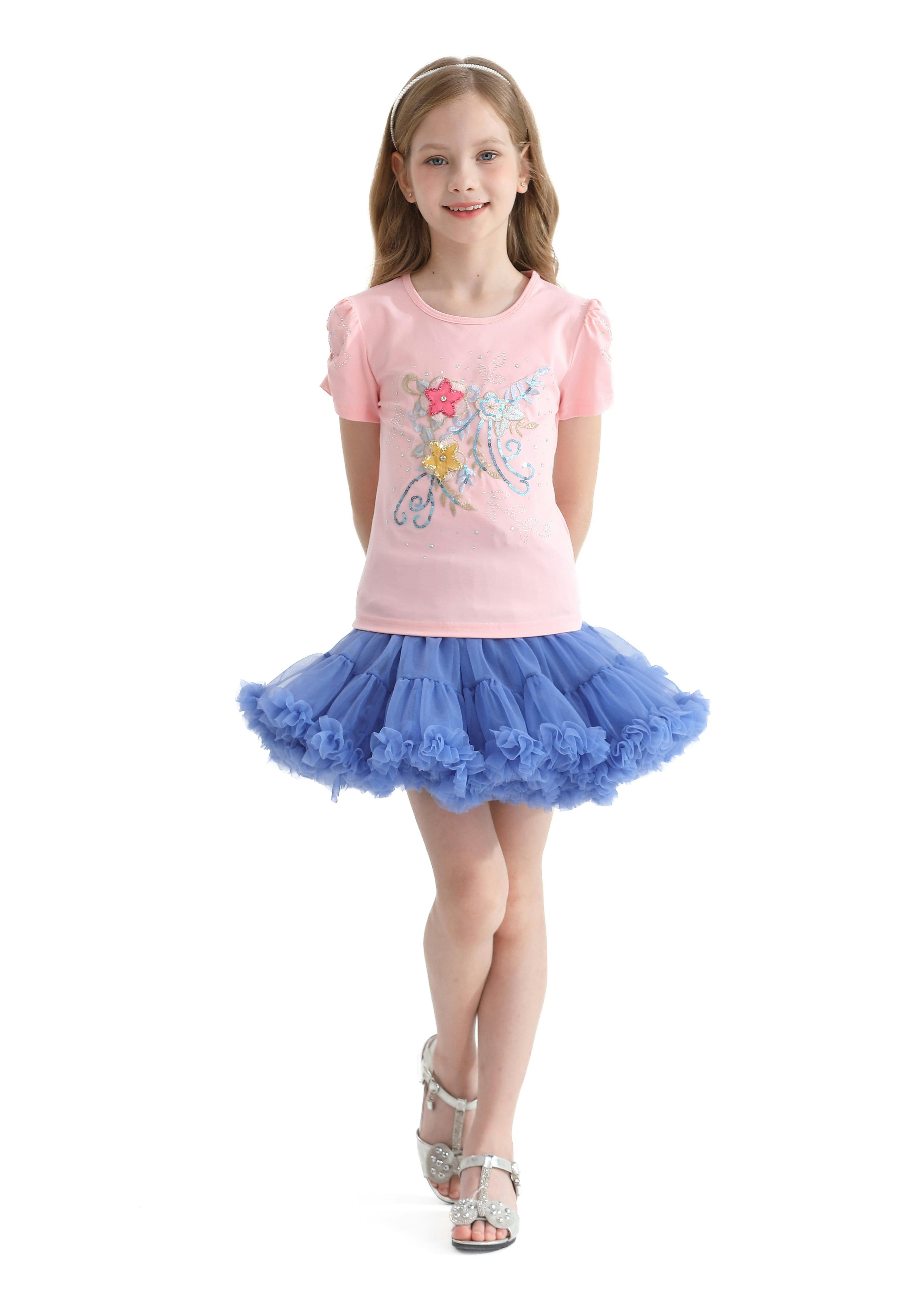 Pink Flowers Applique T-Shirt