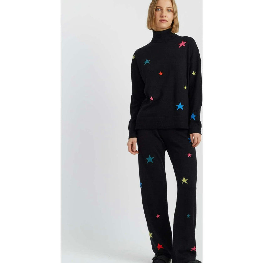 Wool Cashmere Star Wide-Leg Track Pants