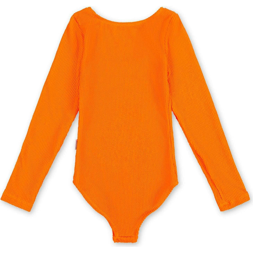 Erica - Crinkle Long Sleeve One Piece Swimsuit - Orange
