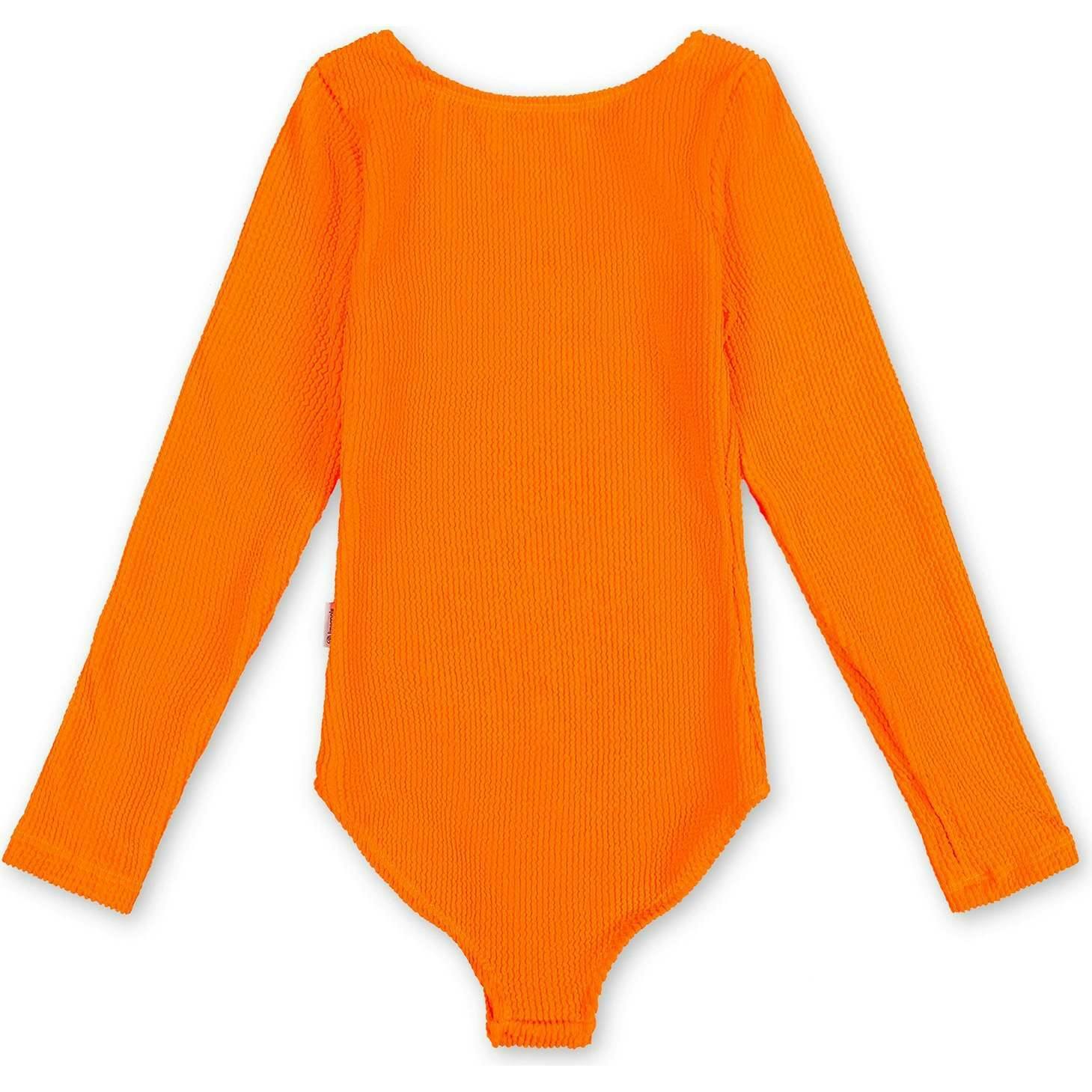 Erica - Crinkle Long Sleeve One Piece Swimsuit - Orange