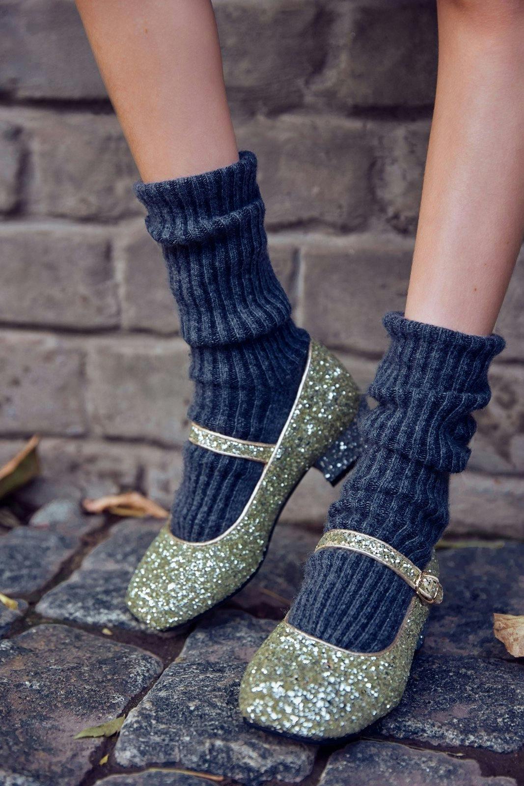 Agnese 2-Color Glitter Buckle Strap Mary Jane Shoes